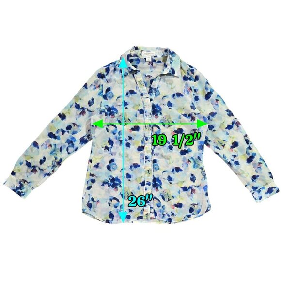 Coldwater Creek Silk Blend Watercolor Petal Roll Tab Sleeve Button-Up Shirt - Picture 3 of 9